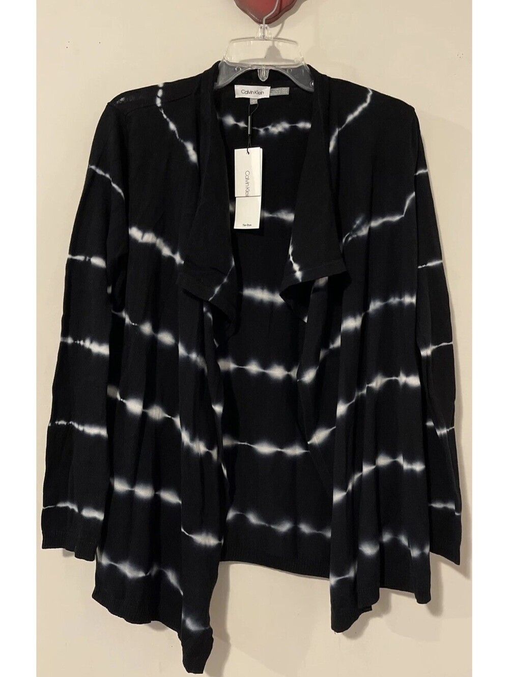 Calvin Klein Women Small Black Open-Front Tie-Dye Cotton Cardigan NWT! A3870